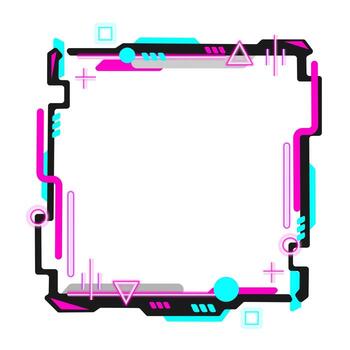 Neon Glowing Futuristic Border with Geometric Shapes and Circuit Elements vector