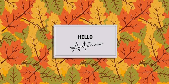 Autumn background with colorful fall leaves and a greeting text that says Hello Autumn in the center. vector