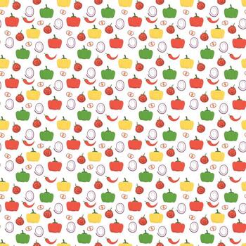 Spicy and Colorful Vegetable Pattern with Pepper, onion, tomato. Vegan pattern background vector