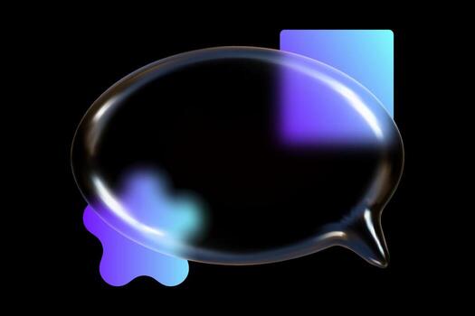 3D transparent glass speech bubbles with geometric gradients create a modern glass morphism effect suitable for digital design. vector