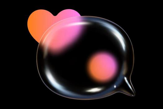 The visual showcases intersecting glass speech bubbles with a transparent texture. Vibrant geometric gradients enhance the glass morphism effect, presenting a modern aesthetic. vector