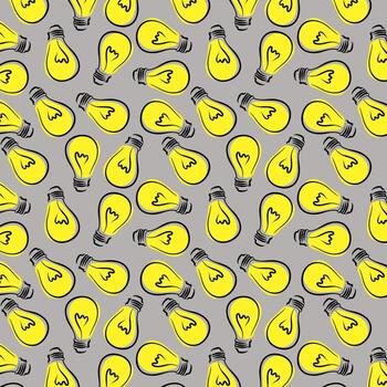 Seamless pattern with yellow light bulb on gray background. Great element of paper design. vector