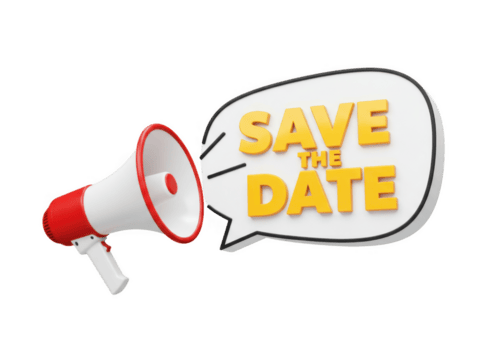 megafon med spara de datum i Tal bubbla isolerat på transparent bakgrund png