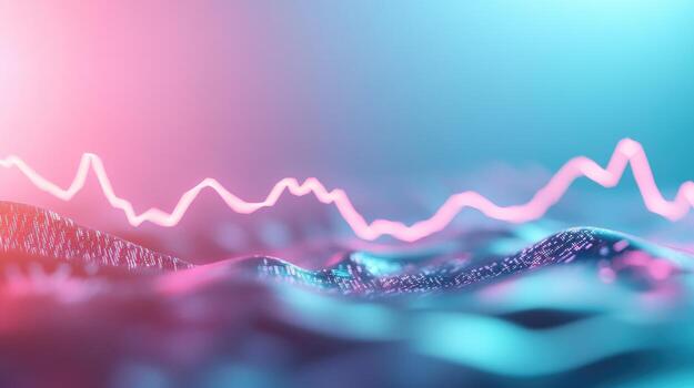 Abstract data visualization. Fluctuating trends represented by vibrant lines over a textured surface photo