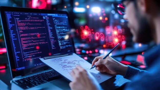 Software developer write code design digital solution photo