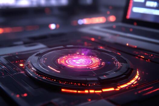 Futuristic technology interface with glowing circular data processing in a high tech environment photo
