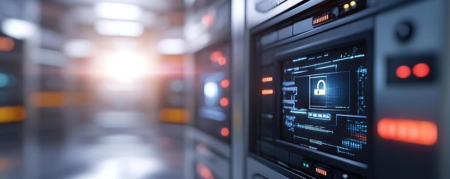 datos seguridad tecnología en un futurista servidor habitación para nube informática y la seguridad cibernética foto