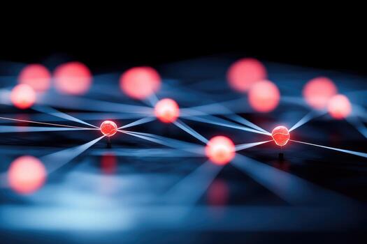 Connected spheres network data flow visualization technology background photo