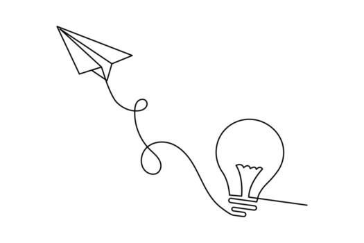 Paper plane icon isolated minimalist continuous one line abstract outline illustration vector