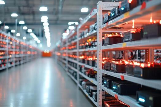 Data center server room with racks of computing hardware for cloud storage photo