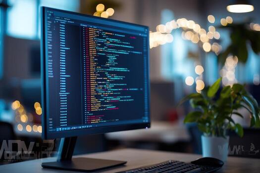 Coding on computer screen software development digital technology photo