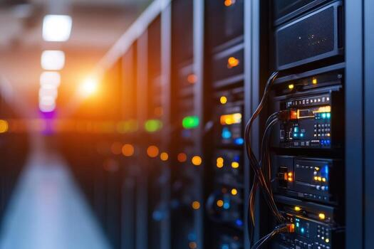 Data center server room networking hardware and technology infrastructure photo