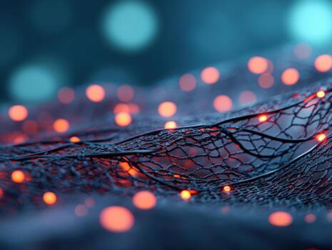 Illuminated abstract network backdrop with red light and soft blue bokeh photo