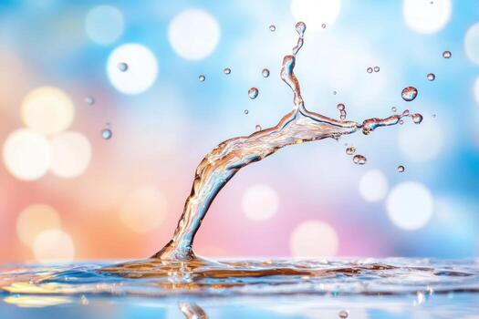 Dynamic water splash with colorful bokeh background for abstract and creative visuals photo
