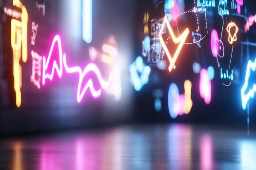 Abstract data stream visualization with neon lights background photo