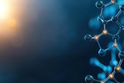 Molecular structure visualization with connected atoms in a science and technology background photo