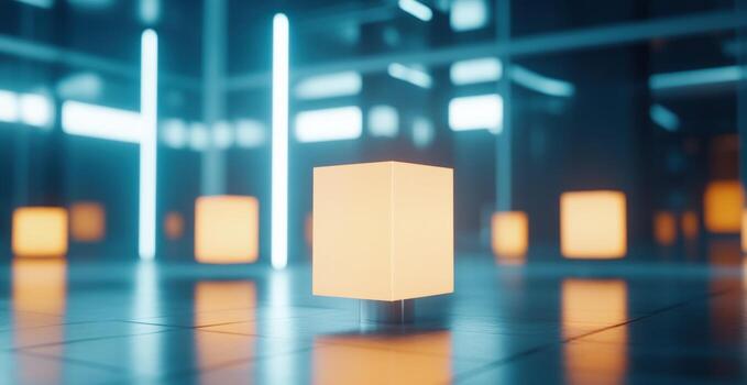 Abstract geometric cube in a modern futuristic environment with glowing light effect background photo