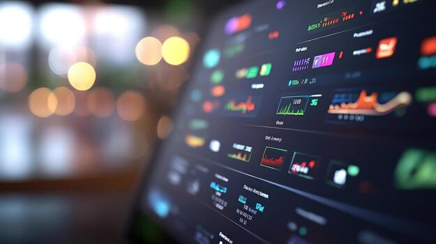 Data visualization on screen displaying charts and graphs for analytics and technology photo