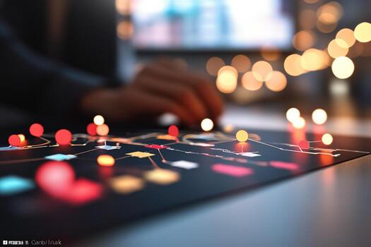 Network of connected nodes displaying technological innovation and artificial intelligence photo