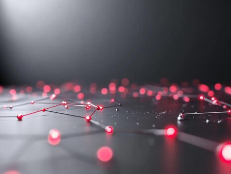 Abstract network of interconnected data points in red and silver photo