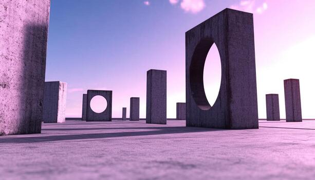Concrete geometry shapes in abstract architectural design conceptual rendering photo