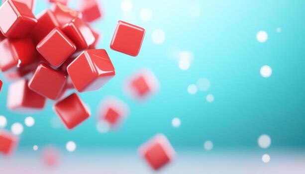 Abstract red cube composition on light gradient background geometric arrangement for modern design and technology concepts photo