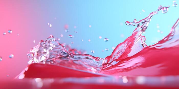 Vibrant red liquid splash motion against colorful backdrop creates abstract and dynamic visual texture and background photo