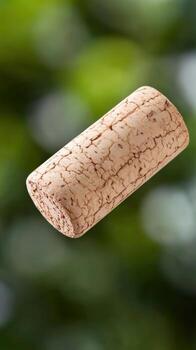 Macro view of wine cork with green bokeh background texture photo