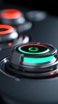 Illuminated control button with circular arrow for gaming or technology interface photo