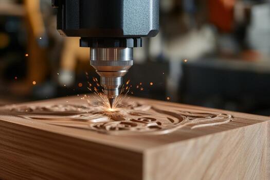 Automated wood carving machine precise pattern creation in timber block photo