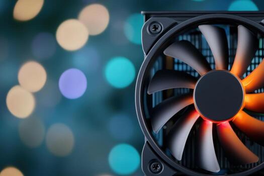 Computer cooling fan with bokeh background for technology and it visuals photo