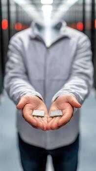 Microchip presentation in server room for technology and data solutions photo