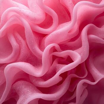 Soft pink ruffled layers with tiny dew-like droplets and gentle translucency elegant abstract macro background for beauty, food or design projects. photo