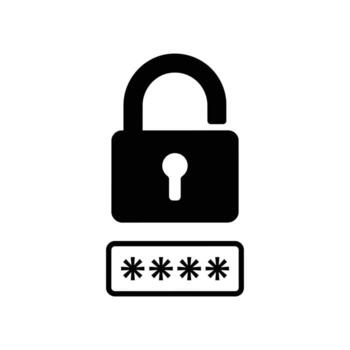 Illustration of an open padlock above a password field with hidden characters, symbolizing cybersecurity, login access, data privacy, and online security vector