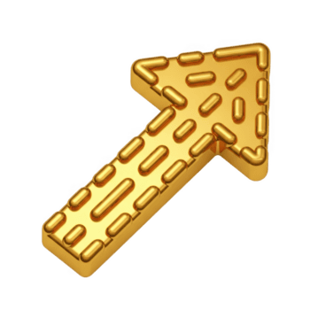 dorado texturizado flecha señalando arriba y Derecha con sutil modelo aislado en transparente antecedentes png