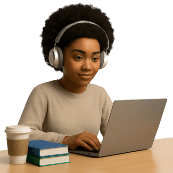 conectados Aprendendo aluna com computador portátil e fones de ouvido . e-learning Educação png