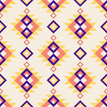 Minimal geometric ethnic navajo native motif seamless pattern on colorful background. illustration. vector