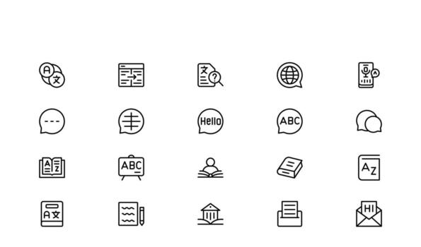 Linguistics and Speech Therapy Icon Collection with clean, editable line art. Professional and minimal illustrations for language education and phonetics visuals. vector