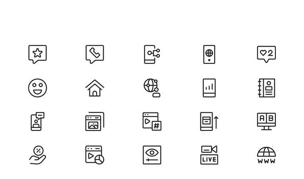 Media and Communication Digital Media and Communication Line Icon Pack with Modern Minimal Style for Broadcasting, Online Platforms, and Creative Industries vector