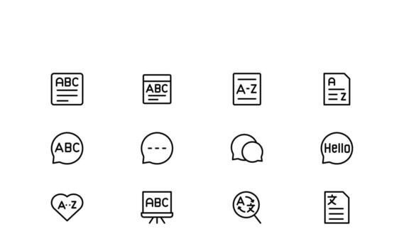 Phonetics and Linguistics Line Icons crafted in a professional, minimal style. Pixel-perfect editable illustrations suitable for language learning and education themes. vector