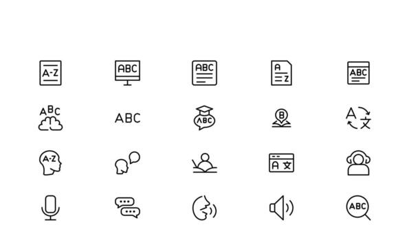 Linguistics and phonetics Language Science Line Icon Set in a simple, professional style. Editable and minimal graphics perfect for linguistics, education, and cultural contexts. vector