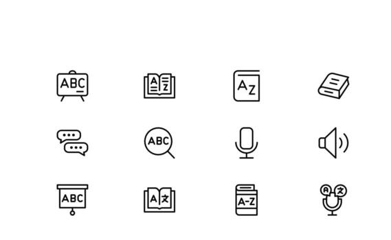Communication and Phonology Line Icon Set featuring sleek, modern, and scalable graphics. Perfect for academic, language, and cultural visuals. vector