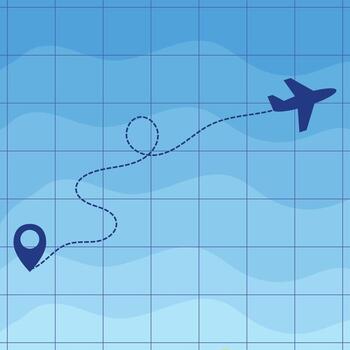 plane icon line path icon of air plane flight route with start point and dash line trace. vector