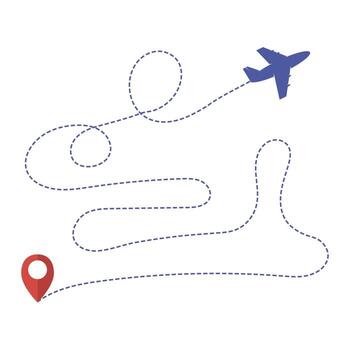 plane line path icon of air plane flight route with start point and dash line trace. vector