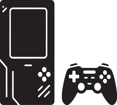 Retro handheld game console and modern game controller silhouette isolated on white background vector