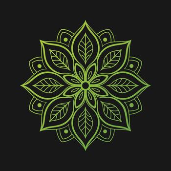 Intricate green mandala design with subtle gradient and floral elements on dark background vector