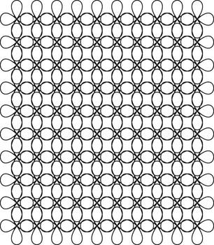 Intricate black and white geometric pattern of interlocking rings and squares. vector