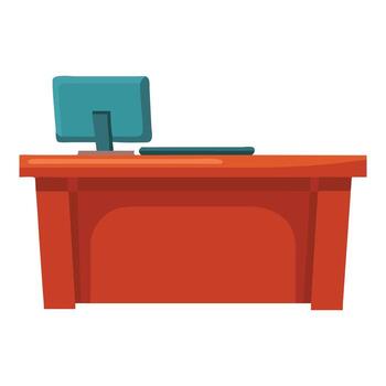 Red office desk with computer monitor and keyboard isolated on white background vector