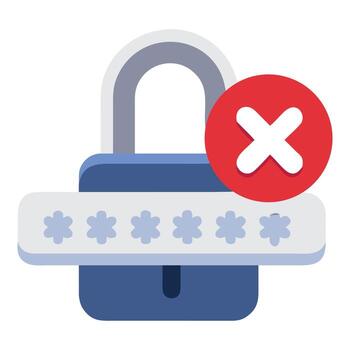 candado con contraseña y rojo cruzar símbolo aislado en blanco antecedentes vector