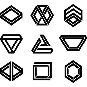 Impossible Object Collection Abstract Geometric Optical Illusion Designs vector